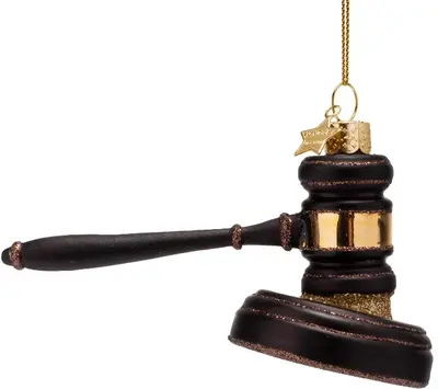 Vondels glazen kerstbal voorzittershamer 7cm zwart, goud - afbeelding 3