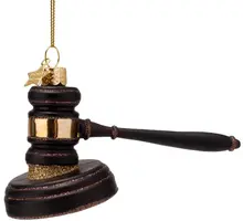 Vondels glazen kerstbal voorzittershamer 7cm zwart, goud - afbeelding 1