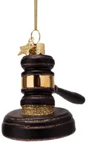 Vondels glazen kerstbal voorzittershamer 7cm zwart, goud - afbeelding 2