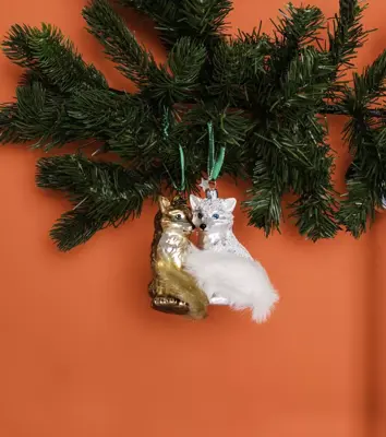Vondels glazen kerstbal vos 11cm bruin - afbeelding 2
