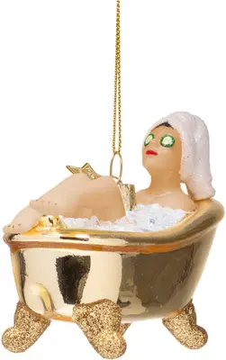 Vondels glazen kerstbal vrouw in bad 6cm goud - afbeelding 3