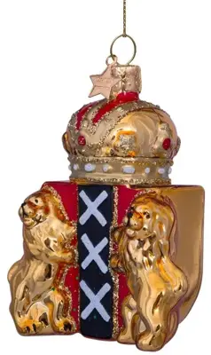 Vondels glazen kerstbal wapen amsterdam 9.5cm goud - afbeelding 6