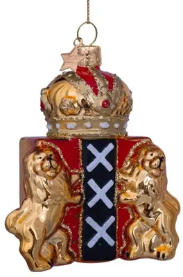 Vondels glazen kerstbal wapen amsterdam 9.5cm goud - afbeelding 2