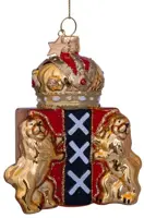 Vondels glazen kerstbal wapen amsterdam 9.5cm goud - afbeelding 2