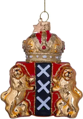 Vondels glazen kerstbal wapen amsterdam 9.5cm goud - afbeelding 1