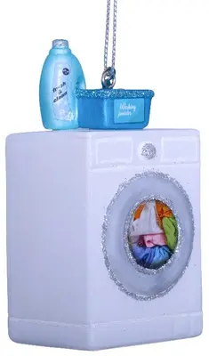 Vondels glazen kerstbal wasmachine 9cm wit - afbeelding 3