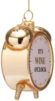 Vondels glazen kerstbal wekker 'it's wine o'clock' 9cm goud - afbeelding 2