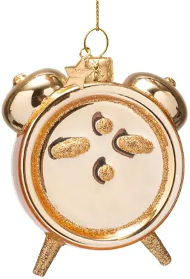 Vondels glazen kerstbal wekker 'it's wine o'clock' 9cm goud - afbeelding 3