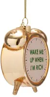 Vondels glazen kerstbal wekker 'wake me up when i'm rich' 9cm goud - afbeelding 3