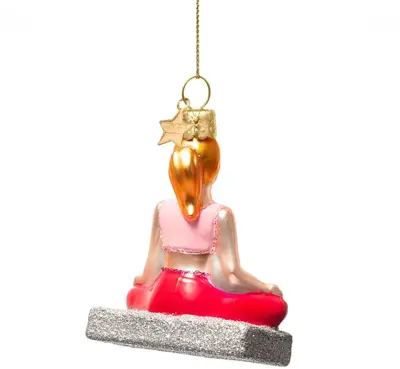 Vondels glazen kerstbal yoga sukhasana 8.5cm multi - afbeelding 3