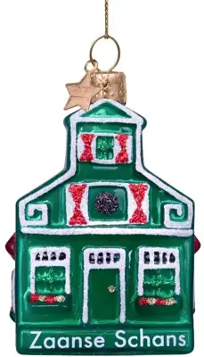 Vondels glazen kerstbal zaans huisje 8cm groen - afbeelding 1