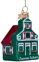 Vondels glazen kerstbal zaans huisje 8cm groen - afbeelding 2