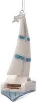 Vondels glazen kerstbal zeilboot 8cm wit, blauw - afbeelding 2