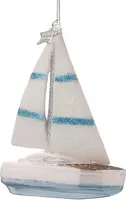 Vondels glazen kerstbal zeilboot 8cm wit, blauw - afbeelding 3