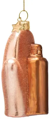 Vondels glazen kerstbal zelfbruiner met handschoen 12cm bruin - afbeelding 2