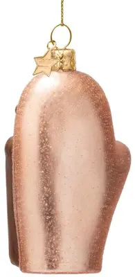 Vondels glazen kerstbal zelfbruiner met handschoen 12cm bruin - afbeelding 3