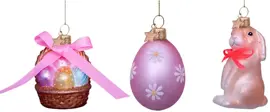 Vondels paashanger mandje, ei en konijn 6cm multi 3 stuks - afbeelding 1