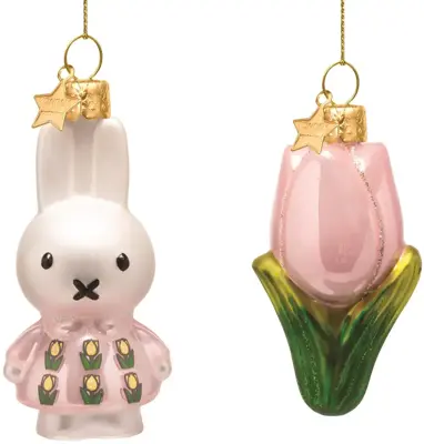 Vondels paashanger nijntje met roze jurk en tulp 6cm multi 2 stuks