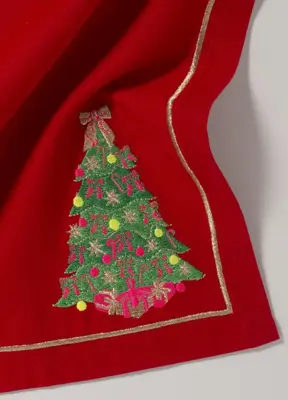 Vondels servet christmas tree 45x45cm rood 2 stuks - afbeelding 2