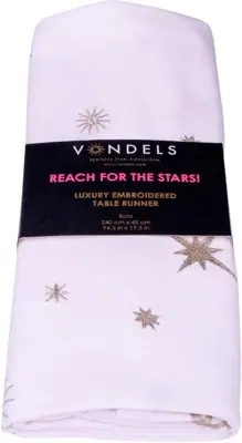 Vondels tafelloper stars all over 240x45cm ecru - afbeelding 1