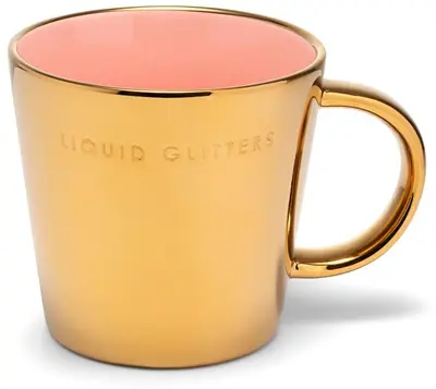 Vondels theekop keramiek liquid glitters 10x11cm gold, pink  - afbeelding 1