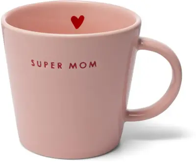 Vondels theekop keramiek super mom 10x11cm pink  - afbeelding 1