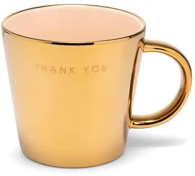 Vondels theekop keramiek thank you 10x11cm gold, ecru  - afbeelding 1