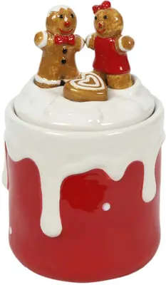 Voorraadpot keramiek kerst 10.5x17.5cm rood, wit