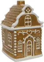 Voorraadpot keramiek peperkoek huis 14x13.5x21.5cm bruin, wit