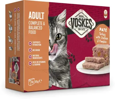 Voskes e-box adult cat paté turkey with chicken & pumpkin 8x85g