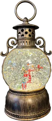 Waterlantaarn sneeuwman met kerstboom 11x11x24cm brons - afbeelding 1