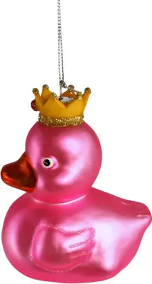 Werner Voss glazen kerst ornament eend met kroon 9cm roze