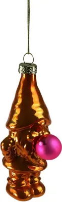 Werner Voss glazen kerst ornament kabouter bob van bubbles 10cm oranje