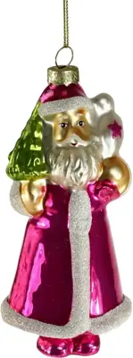 Werner Voss glazen kerst ornament kerstman 13cm roze