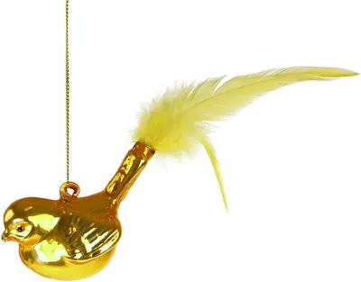 Werner Voss glazen kerst ornament vogel 8cm geel 