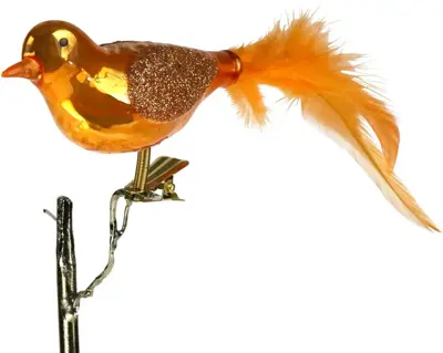 Werner Voss glazen kerst ornament vogel op clip 9.5cm oranje
