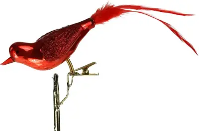 Werner Voss glazen kerst ornament vogel op clip 9.5cm rood