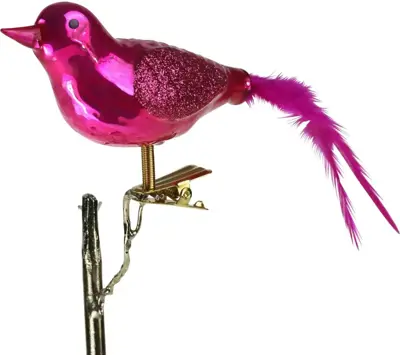 Werner Voss glazen kerst ornament vogel op clip 9.5cm roze