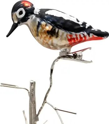Werner Voss glazen kerst ornament vogel op clip grote bonte specht 8cm multi