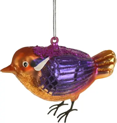 Werner Voss glazen kerst ornament vogel zwartrugdwergijsvogel 8cm oranje, paars