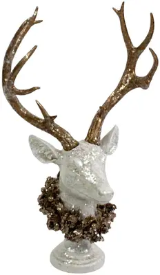 Werner Voss kerstfiguur polyresin hert met krans 23.5x21x54.5cm champagne, wit