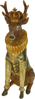 Werner Voss kerstfiguur polyresin hert met kroon 18x28.5x53.5cm multi