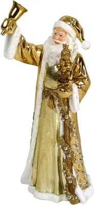 Werner Voss kerstfiguur polyresin kerstman met bel 16x16x39cm goud, wit