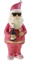 Werner Voss kerstfiguur polyresin kerstman met konijnenslippers 14x14x36cm roze