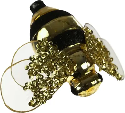 Werner Voss kunststof kerst ornament bij op clip 9cm goud, zwart