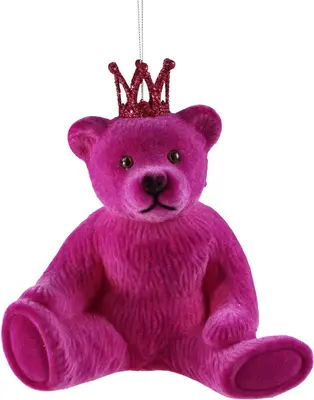 Werner Voss kunststof kerst ornament teddybeer met kroon 21cm magenta