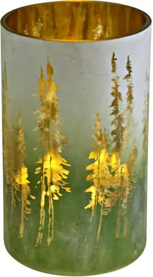 Werner Voss theelichthouder glas dennenboom 12x20cm groen, wit