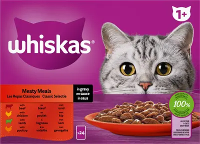WHISKAS Natvoer voor volwassen katten classic meals 24*85g multipack