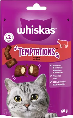 WHISKAS temptations  Droogvoer voor volwassen katten 60g zakje