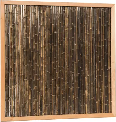 Woodvision bamboescherm van zwarte bamboestokken in douglas frame 186x186 cm